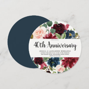 Invitation Fleurs de vin rouge rubis 40e anniversaire de mari
