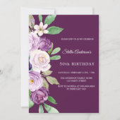 Invitation Fleurs de violette violette pour anniversaire (Devant)