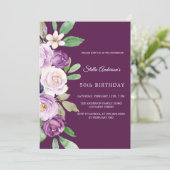 Invitation Fleurs de violette violette pour anniversaire (Debout devant)