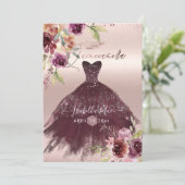Invitation Fleurs de watercolor de Bourgogne pour Quinceanera (Debout devant)