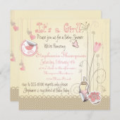 Invitation Fleurs de Whimsical C'est un Baby shower de fille (Devant / Derrière)