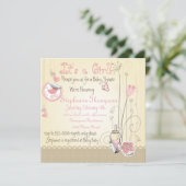 Invitation Fleurs de Whimsical C'est un Baby shower de fille (Debout devant)