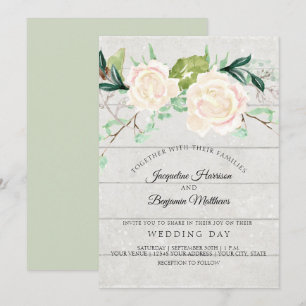 Invitation Fleurs deau aquarelle élégantes Roses ivoire rusti