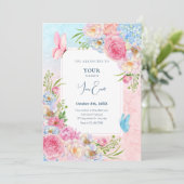 Invitation Fleurs d'eau rose bleu (Debout devant)