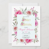 Invitation Fleurs d'eau rose sweet sixteen anniversaire (Devant)