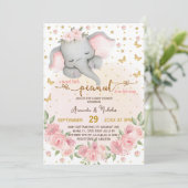 Invitation Fleurs d'éléphant mignonnes Star Moon Baby Girl Do (Debout devant)