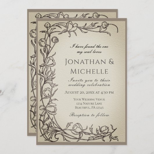 Invitation Fleurs Délicates à la main dessinées Mariage chrét (Devant / Derrière)