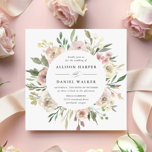 Invitation Fleurs Délicates | Mariage Carré
