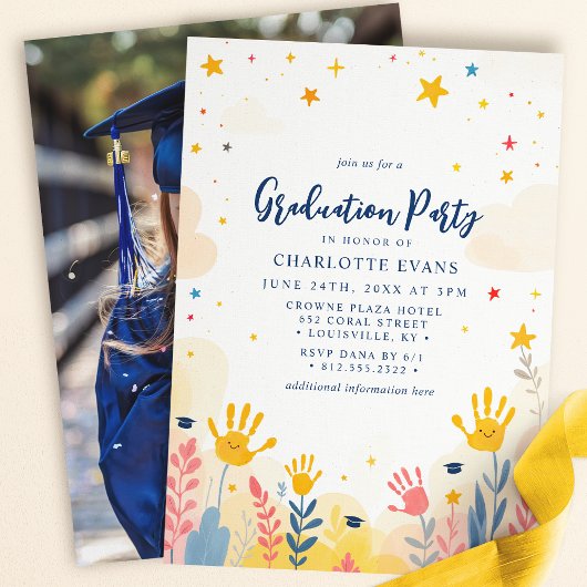 Invitation Fleurs d'empreintes digitales Kindergarten Grad Ph