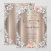 Invitation Fleurs, Dentelle, Tiara Quinceañera (Devant / Derrière)