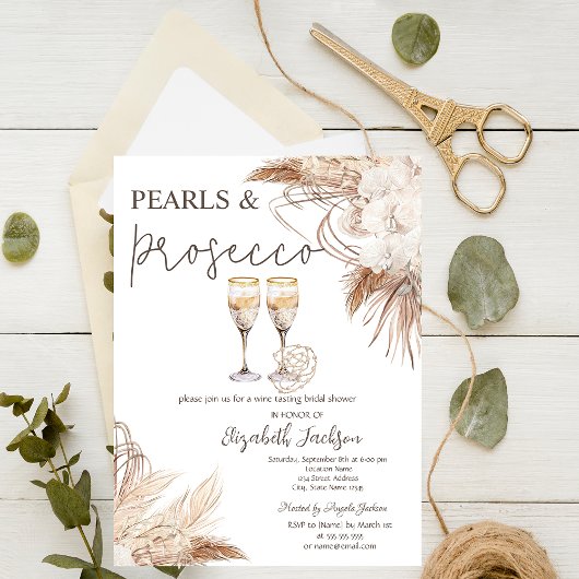 Invitation Fleurs des Pampas Perles Prosecco Enterrement de V