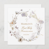 Invitation fleurs des prés couronne première communion sainte (Devant / Derrière)