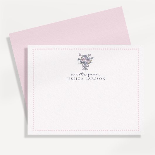 Invitation Fleurs dessinées à la main, cadre pointillé une no