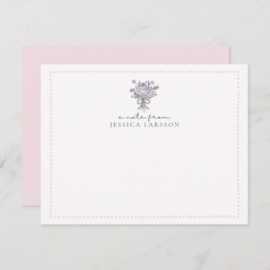 Invitation Fleurs dessinées à la main, cadre pointillé une no (Devant / Derrière)