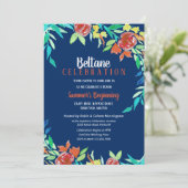 Invitation Fleurs d'été Beltane Wicca Aquarelle Bleu (Debout devant)