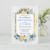 Invitation Fleurs d'été bleu et jaune Mariage d'huile d'or (Debout devant)