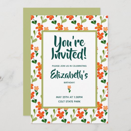 Invitation Fleurs d'été brillantes (Devant / Derrière)