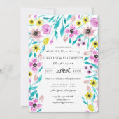 Invitation Fleurs d'été Fête des mariées Feuille d'aquarelle (Devant)