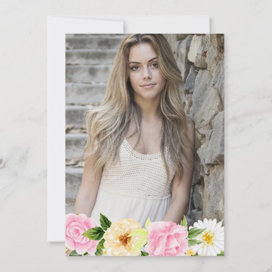 Invitation Fleurs d'été jaunes et roses Photo Sweet 16 (Dos)