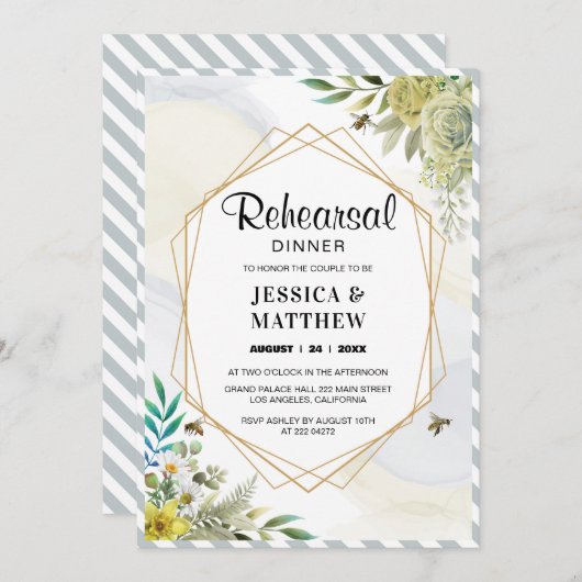 Invitation Fleurs d'été Lecture de cadre doré (Devant / Derrière)