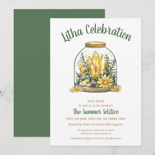 Invitation Fleurs d'été Litha, feuillage et cristaux de citri (Devant / Derrière)