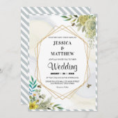 Invitation Fleurs d'été Mariage de cadre doré (Devant / Derrière)