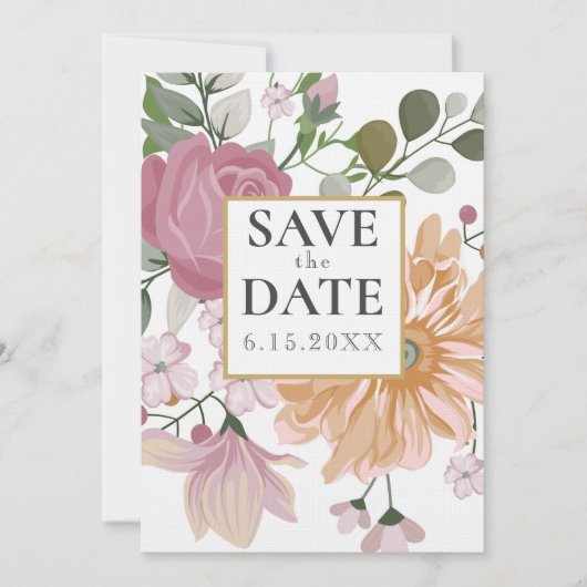 Invitation Fleurs d'été Mariage ÉCONOMISER LA DATE (Devant)