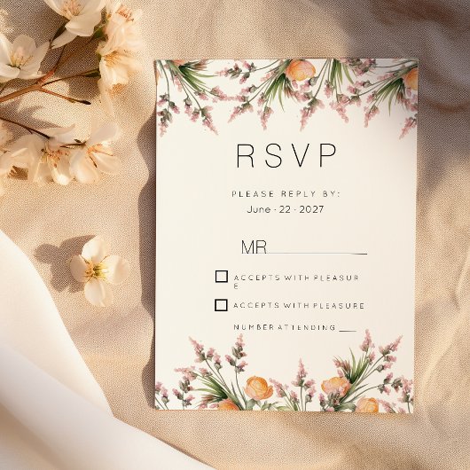 Invitation Fleurs d'été rose botanique RSVP