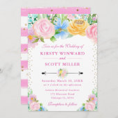 Invitation Fleurs d'été rose et jaune Mariage (Devant / Derrière)