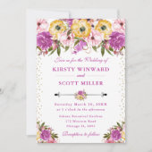 Invitation Fleurs d'été rose et jaune Mariage (Devant)