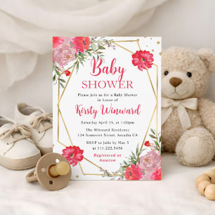 Invitation Fleurs d'été roses cadre Baby Shower