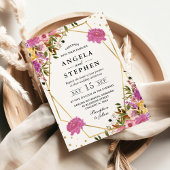 Invitation Fleurs d'été roses et jaunes Mariage Gold Frame