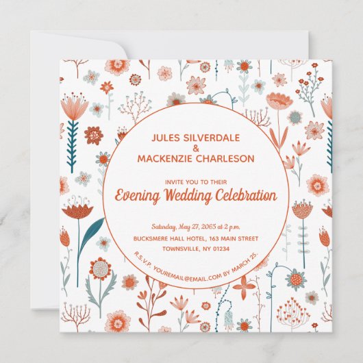 Invitation Fleurs d'été scandinaves Boho Soirée Mariage (Devant)