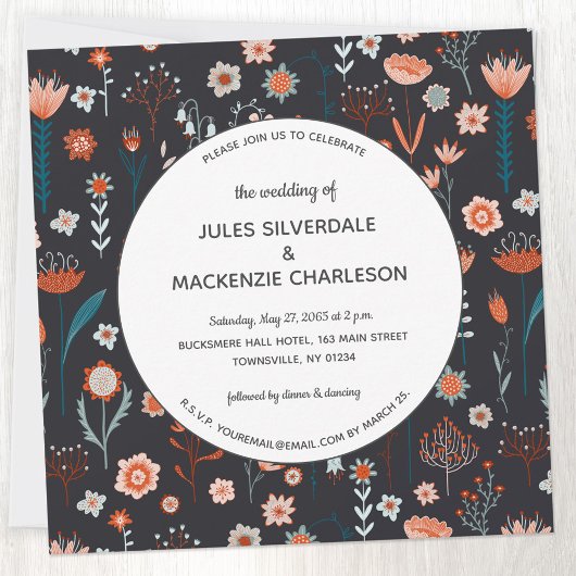Invitation Fleurs d'été scandinaves Mariage foncé
