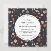 Invitation Fleurs d'été scandinaves Mariage foncé (Devant)