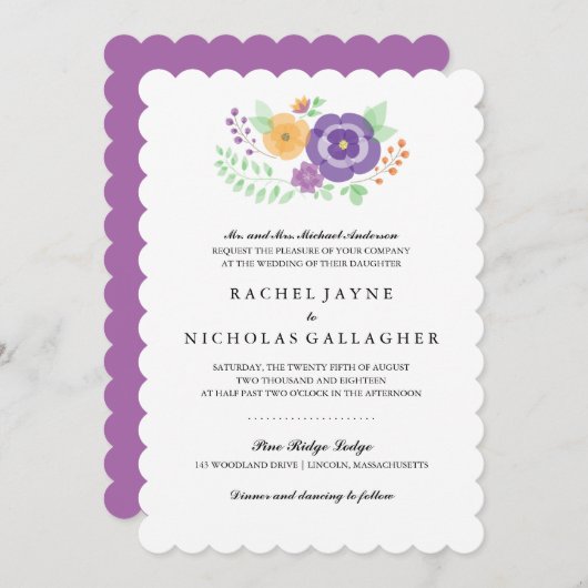 Invitation Fleurs d'été simples | MARIAGE (Devant / Derrière)