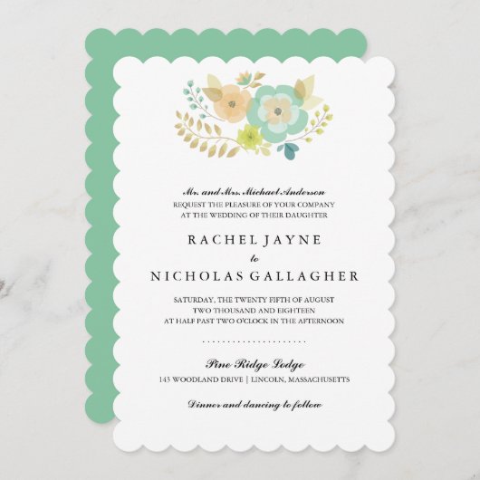 Invitation Fleurs d'été simples | MARIAGE (Devant / Derrière)