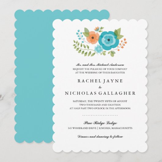 Invitation Fleurs d'été simples | MARIAGE (Devant / Derrière)