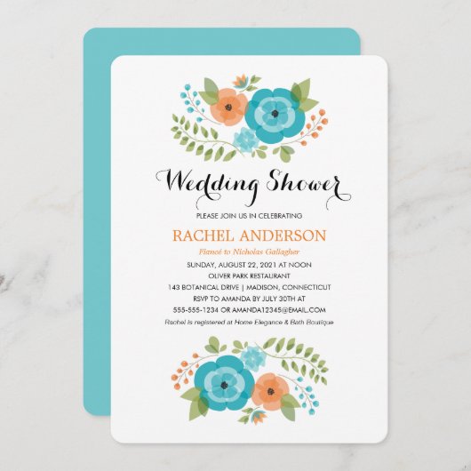 Invitation Fleurs d'été simples | WEDDING SHOWER (Devant / Derrière)