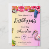Invitation Fleurs d'été tropicales et flamingo rose pour anni (Devant)