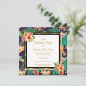Invitation Fleurs d'été tropicales Gold Photo Anniversaire (Debout devant)