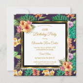 Invitation Fleurs d'été tropicales Gold Photo Anniversaire (Devant)