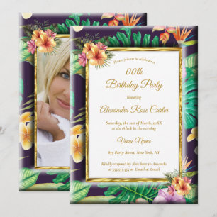 Invitation Fleurs d'été tropicales Gold Photo Anniversaire