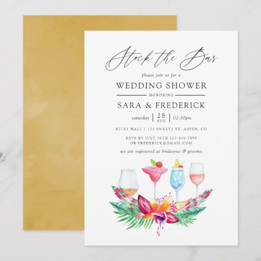 Invitation Fleurs d'été tropicales Stock le bar (Devant / Derrière)