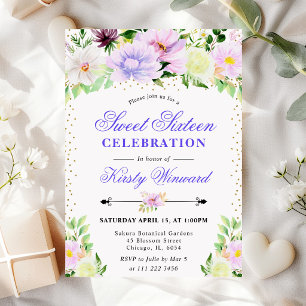 Invitation Fleurs d'été violettes à l'aquarelle Douze ans