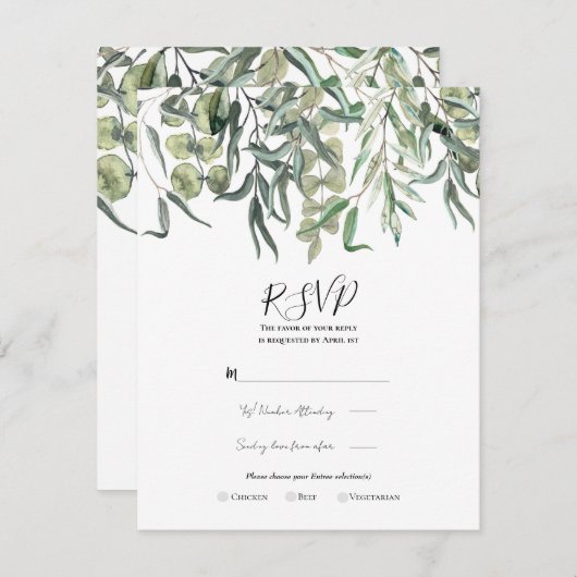 Invitation Fleurs d'eucalyptus Mariage minimaliste RSVP (Devant / Derrière)