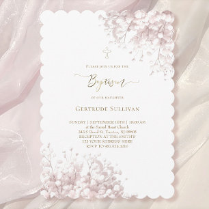 Invitation Fleurs d'haleine blanche rose pour bébé Baptême