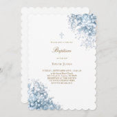 Invitation fleurs d'haleine bleu pastel Baptême (Devant / Derrière)