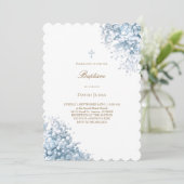 Invitation fleurs d'haleine bleu pastel Baptême (Debout devant)