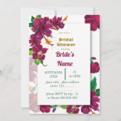 Invitation fleurs d'hibiscus bordeaux douche rose (Devant)